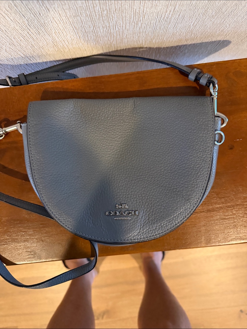 Coach Ellen Pebbled Leather Saddle Crossbody Bag - Blue Gray